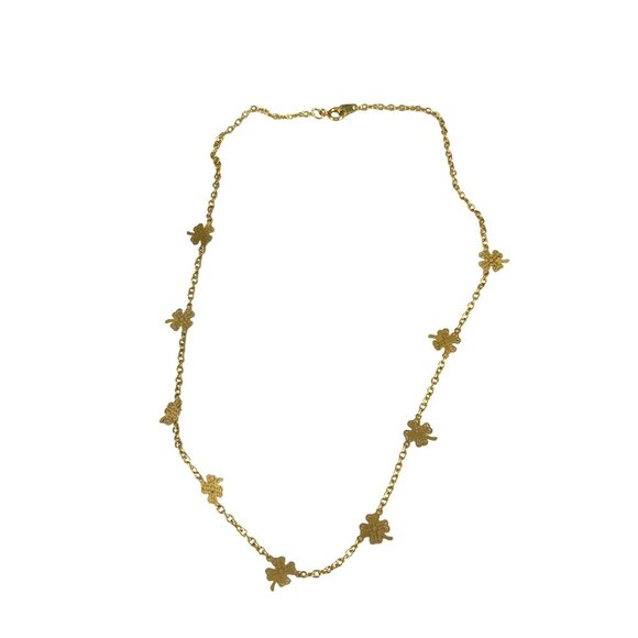 Gold Clover Leaf Chain Necklace With Delicate Floral Charms 18" Length For Women - Picture 5 of 8